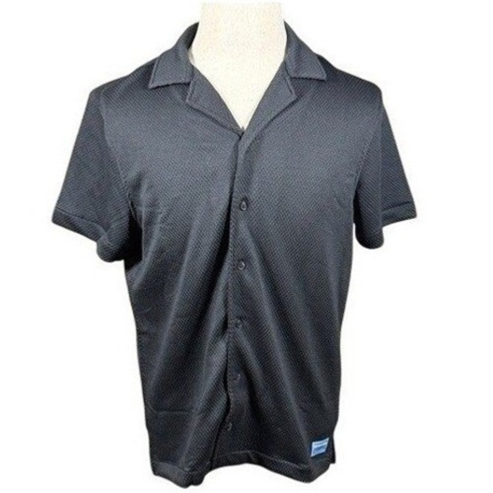 Scotch & Soda Shirt Mens S Short Sleeve Black Waffle Knit Camp Collar NEW